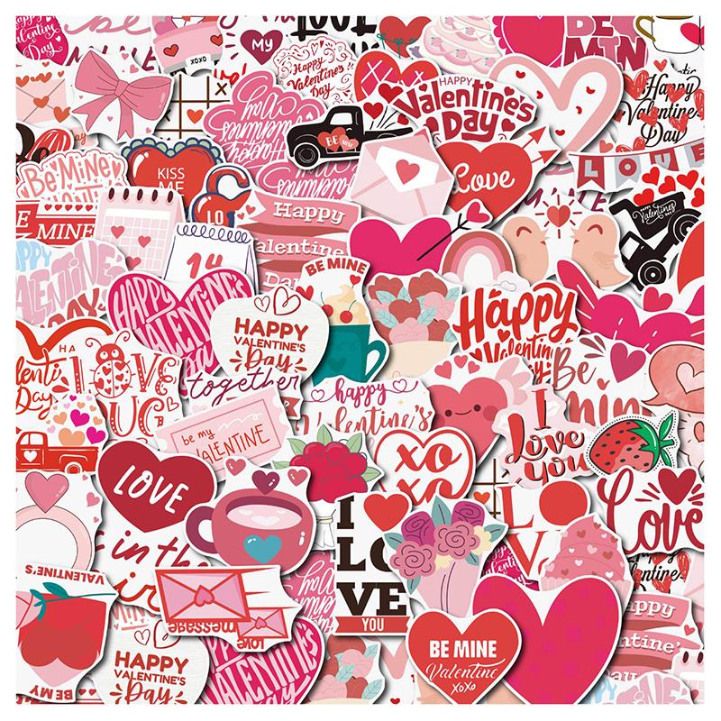 100PCS Valentines Day Stickers Heart Sticker Heart Romantic Valentine's Day Stickers Vinyl Waterproof Decals for Water Bottle
