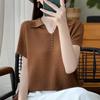 Women Knit T-shirt Summer Knitted Shirt Short Sleeve Tees Turn-down Collar Pullover Knit Tops Female