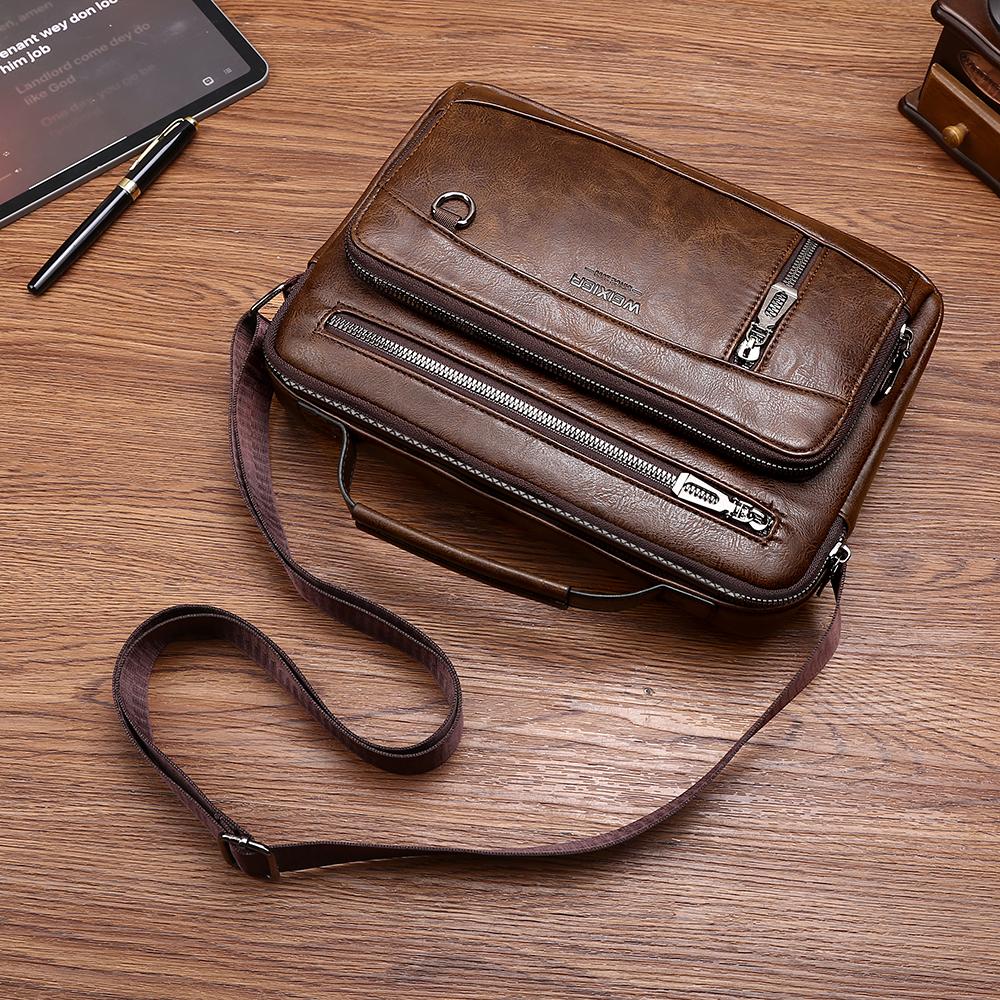 WEIXIER Men's Leather Messenger Bag Waterproof Crossbody Shoulder Bag Sling Satchel Bag Briefcase for Work Business Travel