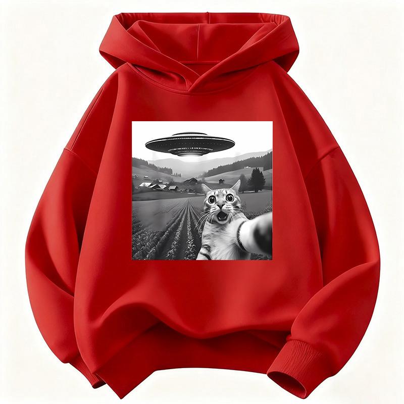 Funny Casual Ufo Cat Children's Sweatshirt Cute Harajuku Hoody for Boys Girls Autumn Spring Casual Hoodies