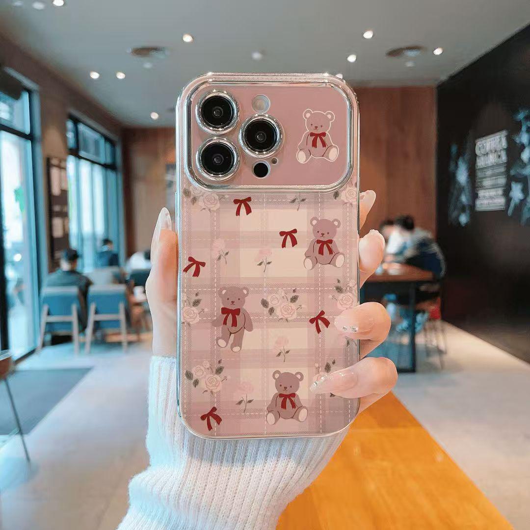 

Little Bear Electroplated Phone Case for Apple 17 Pro Max - Trendy Girly Design (Fits 11-16) iPhone 14