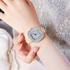 Women's New Luxury Full Star Diamonds Square Quartz Watch Business Women's Green Leather Casual Dress Clock Wristwatch