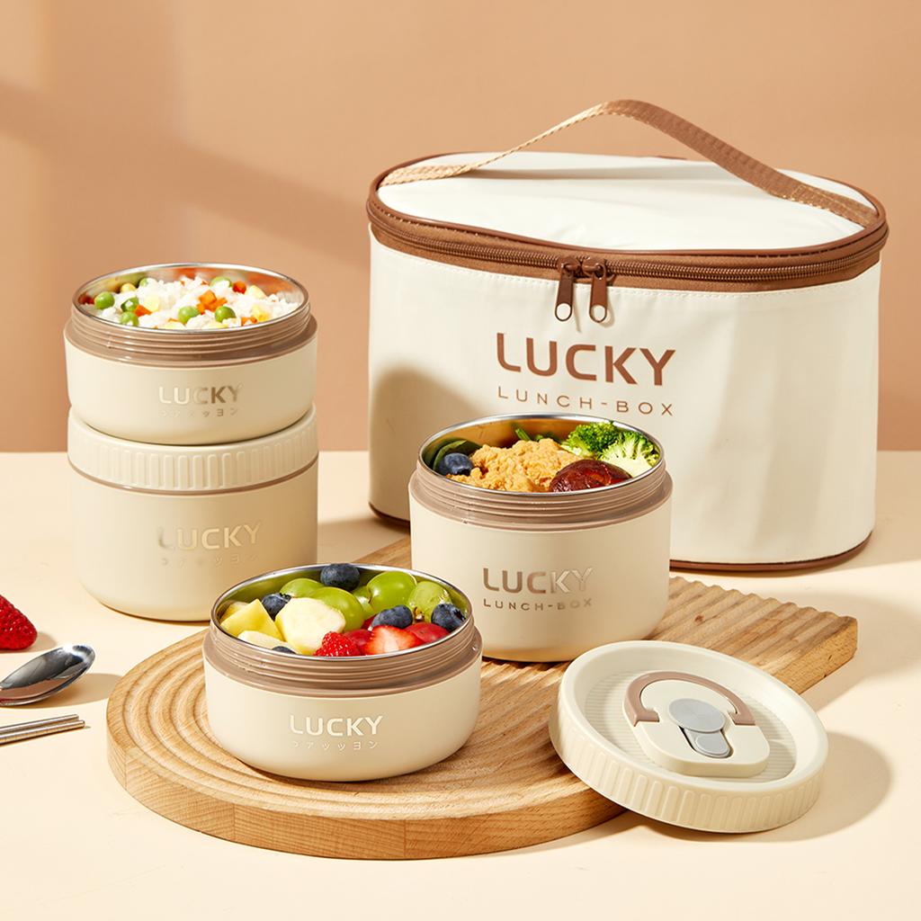 304 Stainless Steel Insulated Lunch Box With Handle Microwave Heatable Fruit Salad Food Container Bento Box Leak-proof