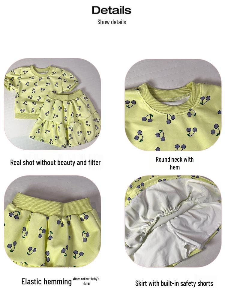 Infant Girl Summer Two-Piece Set: Cute Short Sleeve Top & Skirt