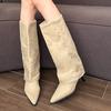 High Heels Fad Women High Boots Leather Pointed Toe Designer Shoes 2025 Trend New Brand Pumps Goth Winter Motorcycle Botas Mujer