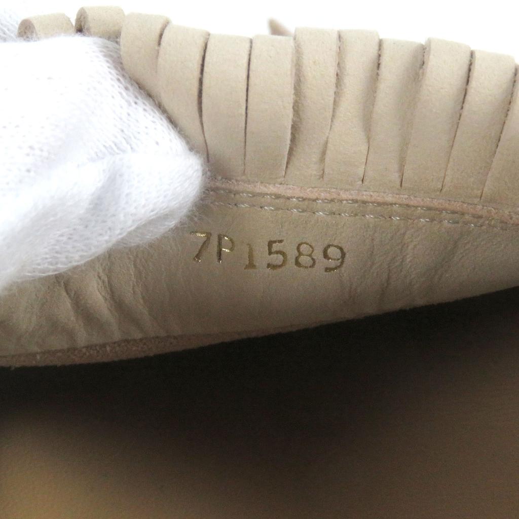 Fendi Loafers Olock FF Logo Gold Metal Fringe Beige Nubuck Leather Mens 7 7P1589 Used