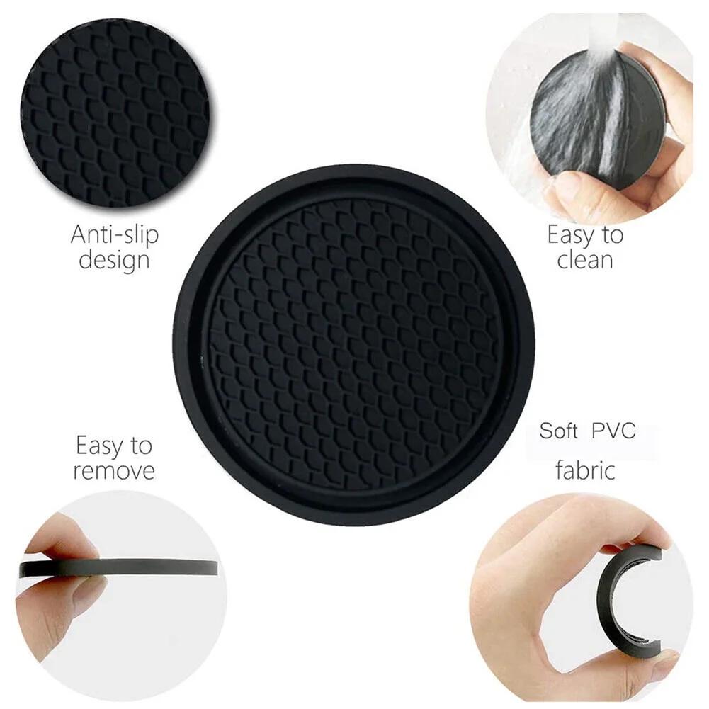 2pcs Black Car Auto Cup Holder Anti Slip Insert Coasters Pads Interior Accessories Universal Fits Perfectly For Most Cups