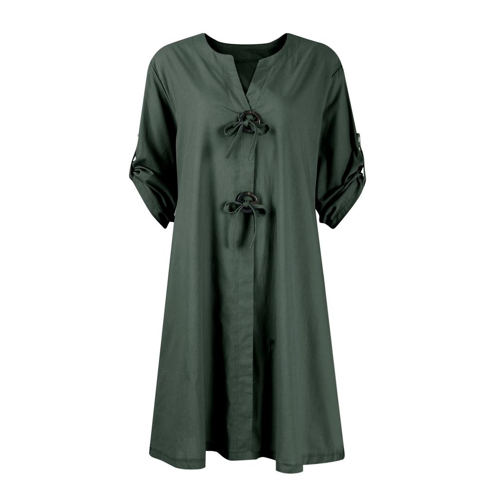Women's Casual Sundress Beach Dress For Women 3/4 Sleeve Dress V Neck Loose Dresses Midi Dress
