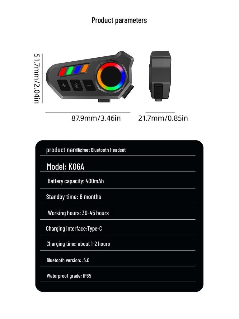 K06A Motorcycle Bluetooth Helmet Headset: Music, Waterproof, Long Battery, Wired Options