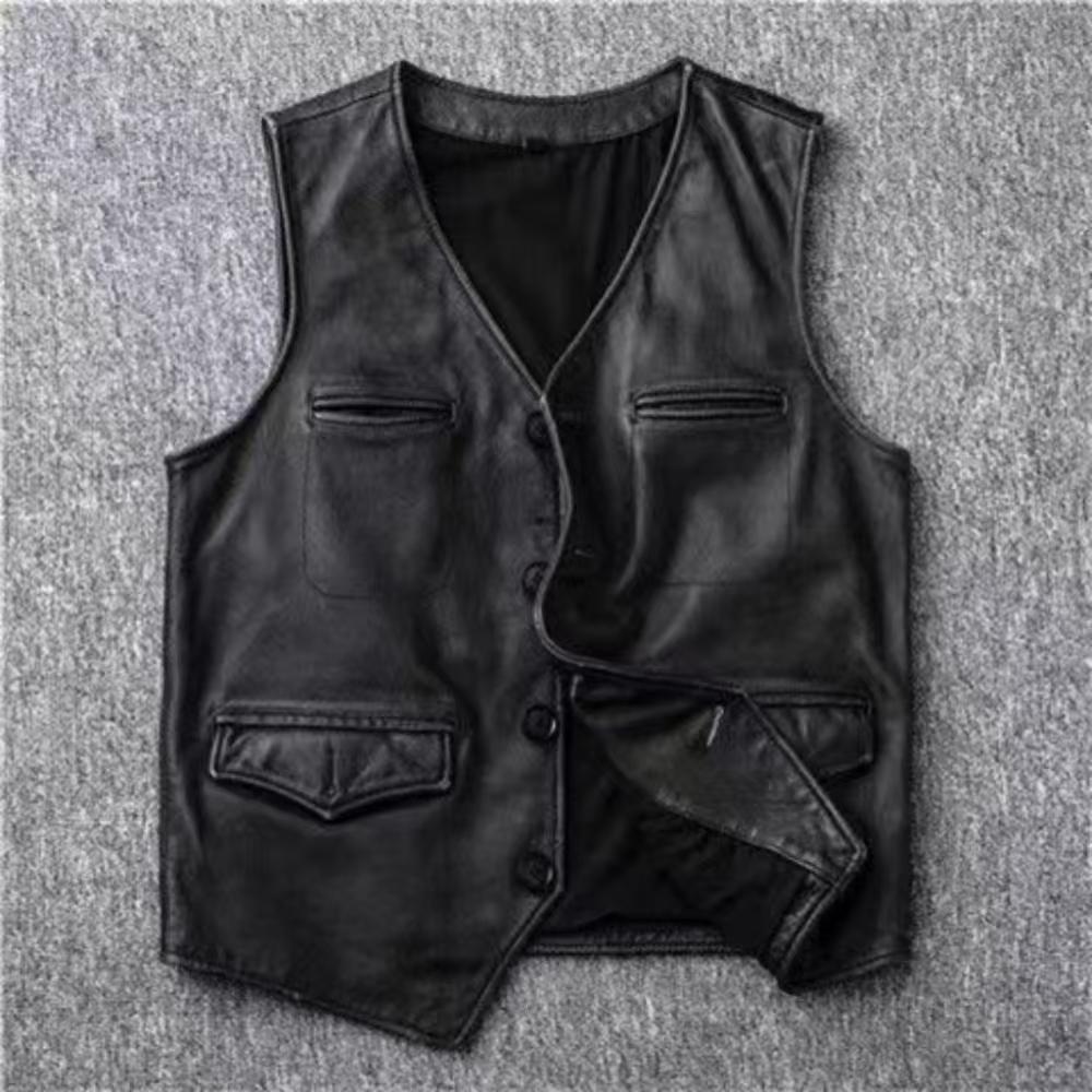 Nuovo Gilet da Lavoro Retro Distressed in Vera Pelle Primo Strato da Uomo Slim Fit Giacca in Pelle Giacca in Pelle