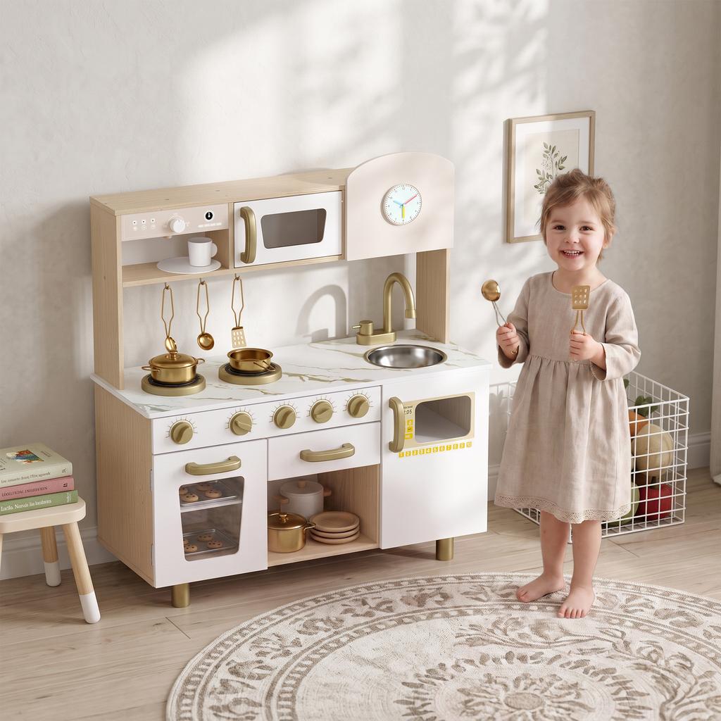 Children's Wooden Kitchen with Stainless Steel Utensils