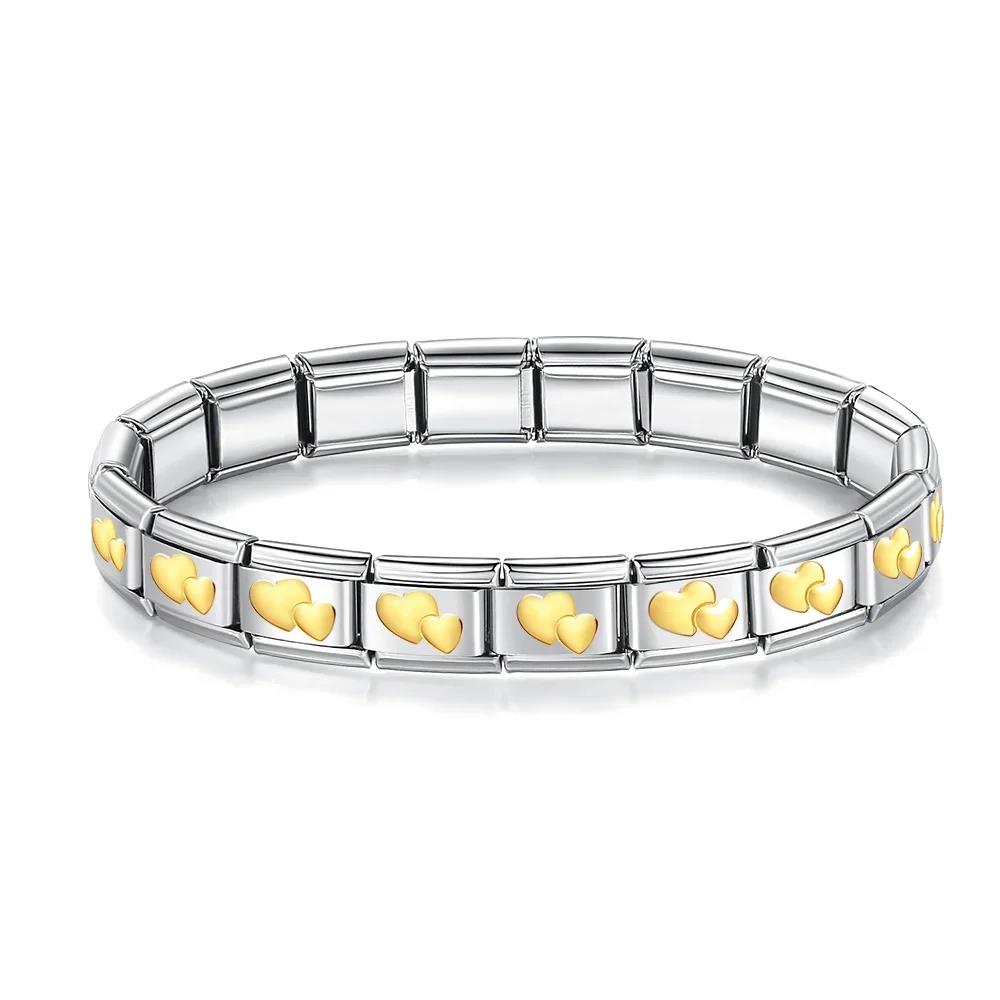 Neue Mode Damen Mann Italienischer Charm Herz Blume Schmetterling Kreuz Delfine Edelstahl Elastisches Armband Gliederarmreif