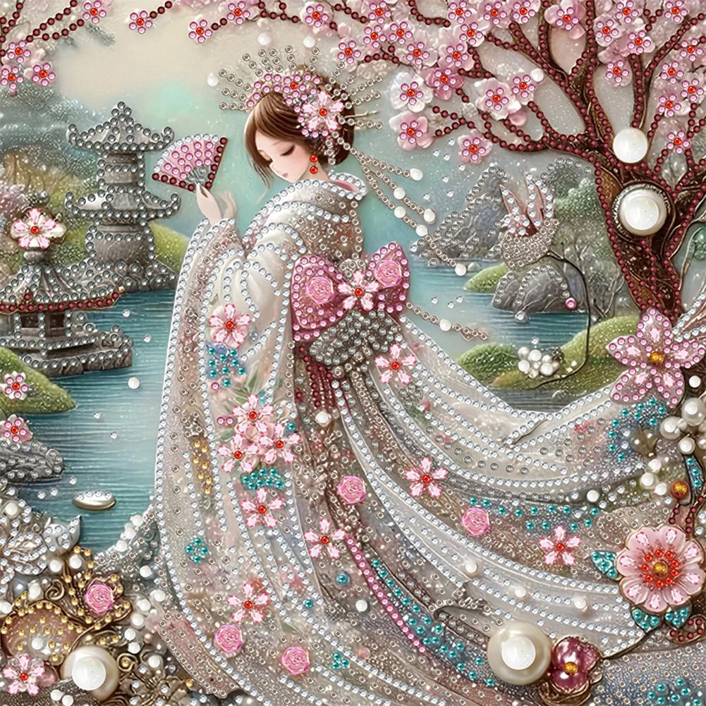 Japanisches Mädchen 5D DIY Spezialform Kristall Teilweises Diamantmalerei-Set Dekor
