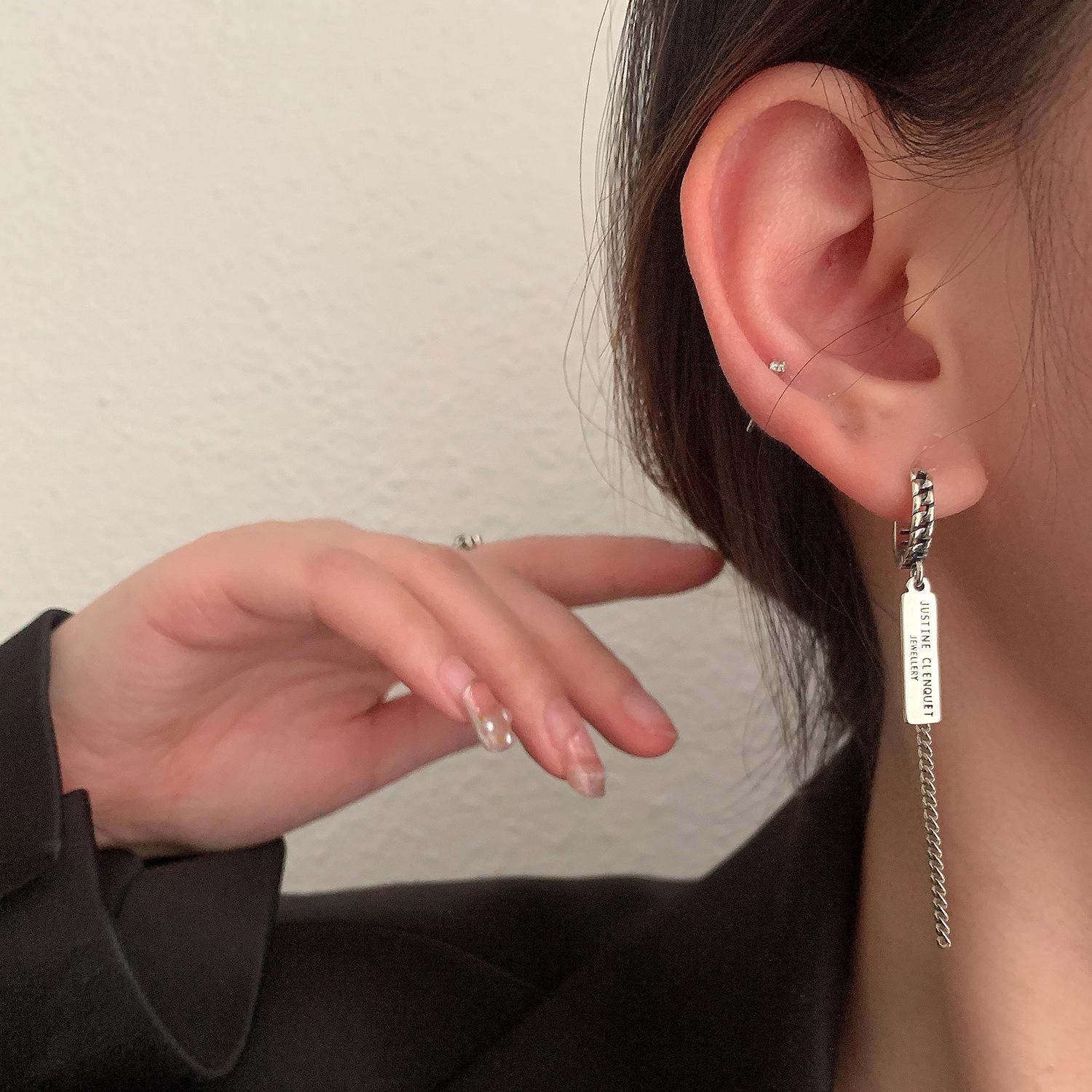 ANENJERY Хип-хоп Большие Серьги Сердце Темперамент Асимметричные Серьги Кисточки — фото 4