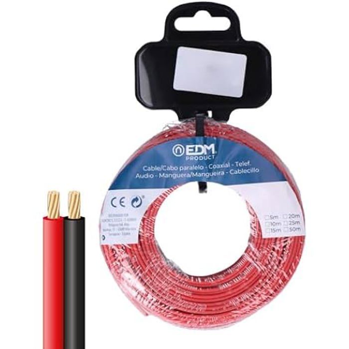 Câble audio - EDM - Bobine parallèle 2 x 0,75 mm - Rouge/Noir - 5 m - Multicolore