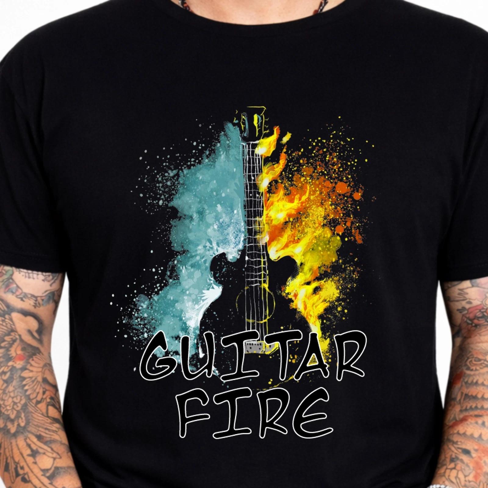 Guitar Fire Graphic Tee Rock Music Guitarist Musician Band Music Lover Shirt. L