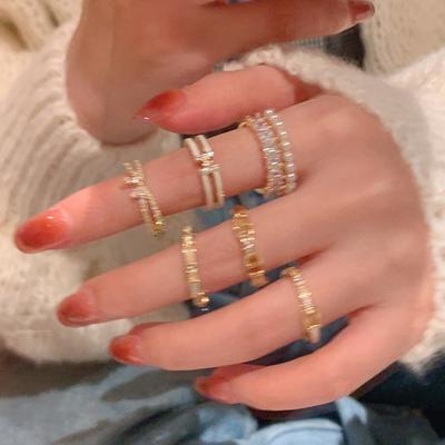 Light Luxury Double Row Pearl Zircon Open Ring Collection Women'S Niche Unique Fashion Temperament Versatile Ring Ring