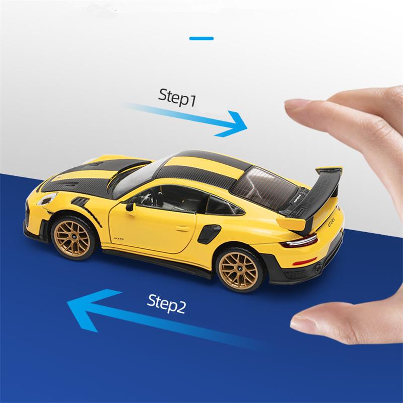 1/32 Porsche 911 GT2 RS Alloy Sports Car Model Diecasts Metal Racing Car Model Simulation Sound Light Collection Kids Toys Gifts