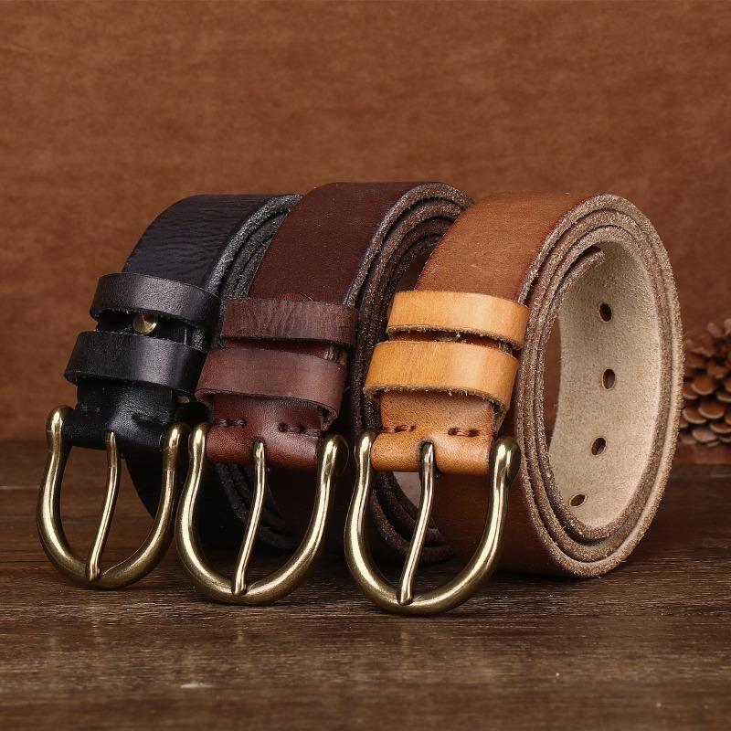 Retro Washed Extra Thick Outdoor First Layer Cowhide Belt Copper Buckle Men's Versatile Casual Belt Men's
