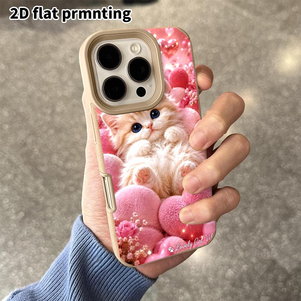Phone Case: 2D Flat Lambskin Suitable for iPhone 18 17 16 15 14 13 Pro Protective Case, Gradient Kittens, Christmas and Halloween Gifts