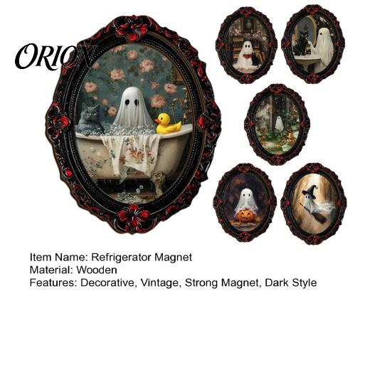 Soft Magnetic Office Whiteboard Items Retro Gothic Halloween Refrigerator Magnet, Distressed Oval Photo Frame Frige Magnets, Dark Reusable Festive