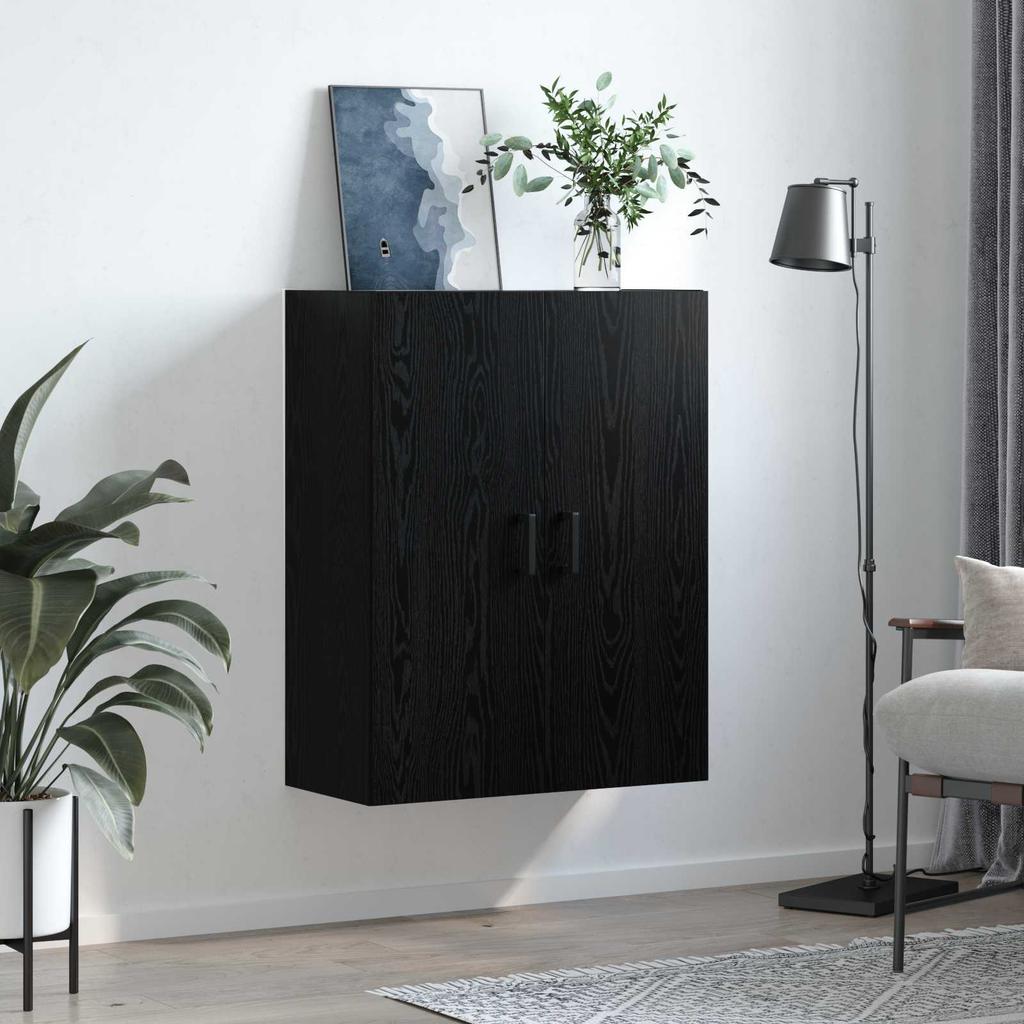 Wall Mounted Cabinet Black Oak Effect 69.5 x 34 x 90 cm