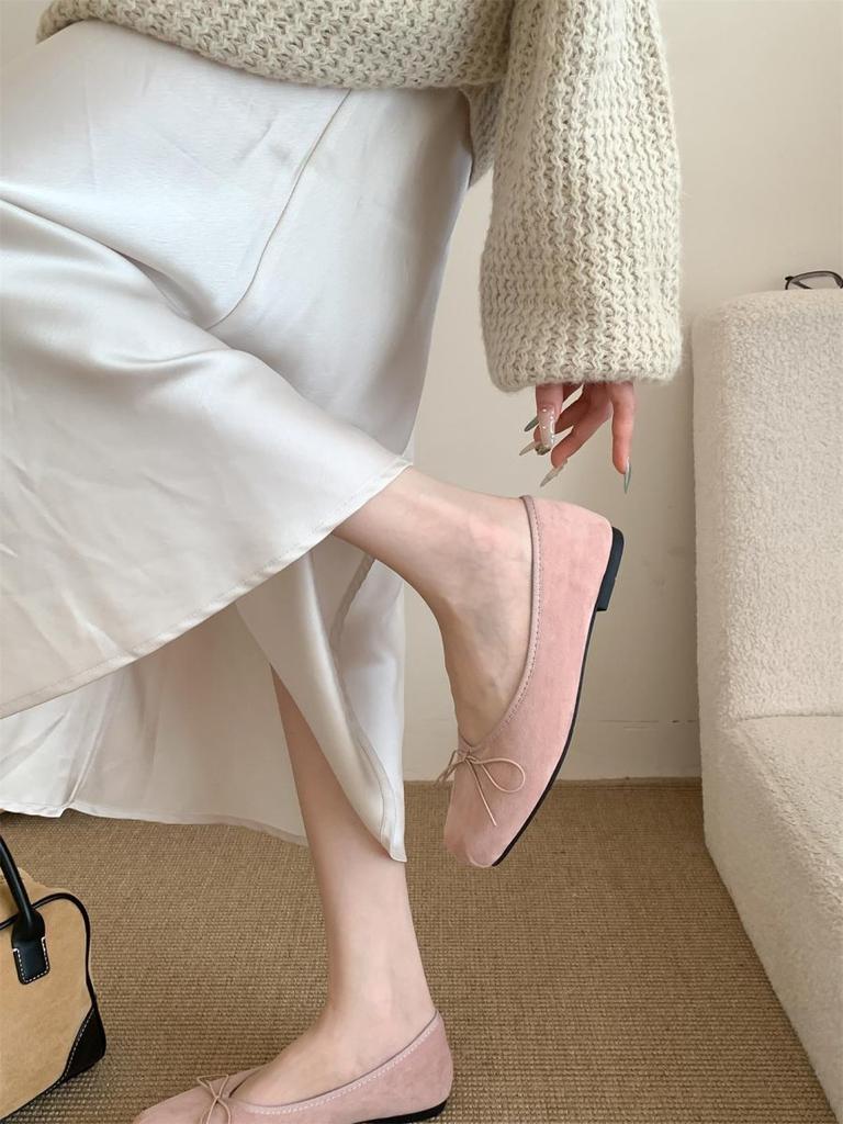 French flat bottom light mouth ballet silver single shoes women's autumn new models Jue Jue Zi foreign style bow lazy ladyshoes