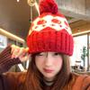 Fair Island wind red cherry hairball wool hat female cute cold and warm mountaineering ear protection knitted hat