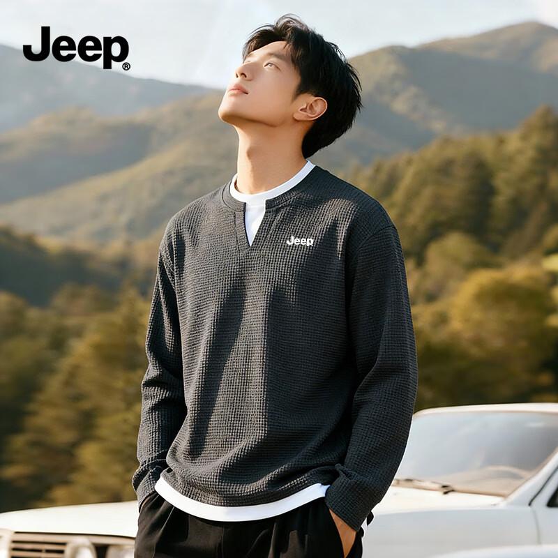 JEEP Men s Textured Waffle V-Neck Long Sleeve T-Shirt 3XL