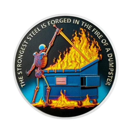 Skull Dumpster Flame Challenge Coin The Strongest Steel Is Forged Dumpster Flame Coin Funny Desk Accessories Inspirational Gifts