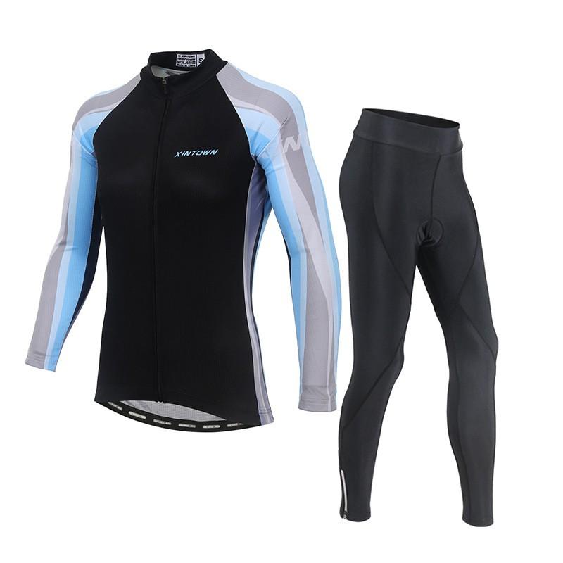 Womens Cycling Jersey Set Long Sleeve Breathable Bike Riding Outfit Sportswear