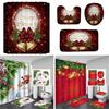 Christmas Shower Curtain With Hook Toilet Seat Cover Mat Pads Rug Set Bathroom
