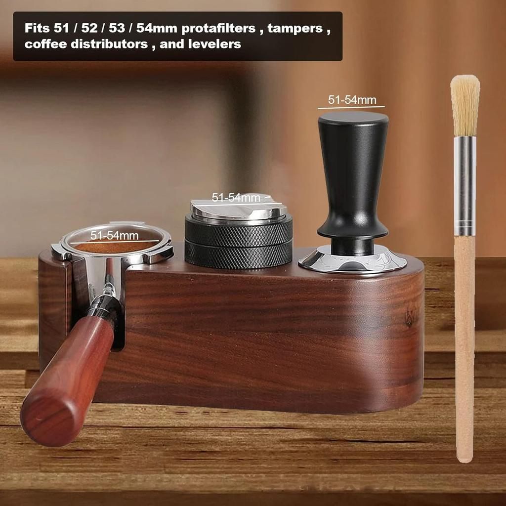 Tamper Station,Espresso Tamper Holder Station Wooden Coffee Filter Tamper Holder for 51 To 54MM,3 Holes Non Slip Coffee Tamp Mat Distributor Stand