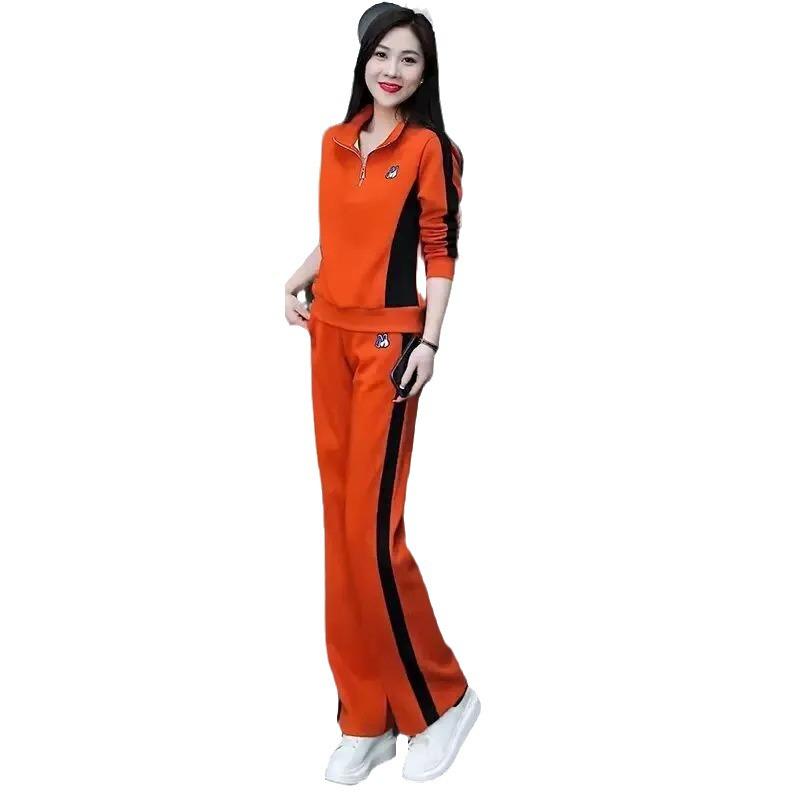 2025 Trendy Slimming Stand-up Collar Sweatshirt & Wide-leg Pants Set for Women - Casual Spring/Autumn Sportswear