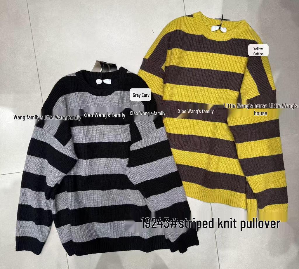 Xiao Wang's 19243 Winter Korean Loose Plus Size Striped Knit Sweater