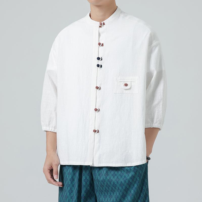 2025 Summer Men's Shirt Traditional Chinese Clothes Men Tai Chi Cotton Tang Suit Tops Oriental Hanfu Male Half Sleeve Shirts