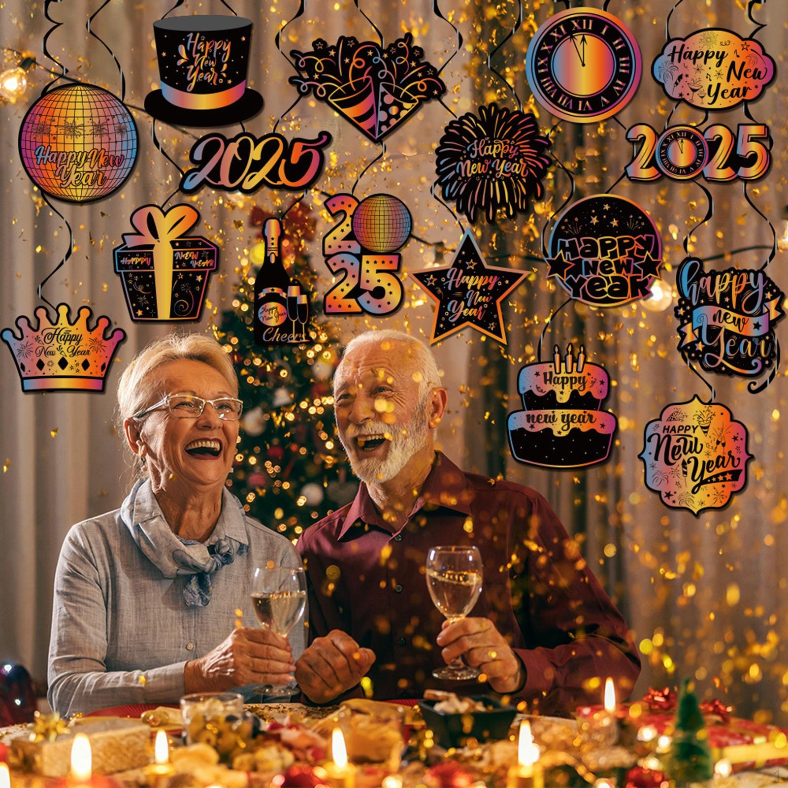 

17 Pieces Happy Year Hanging swirls Ceiling Spirals Party Props Streamers for