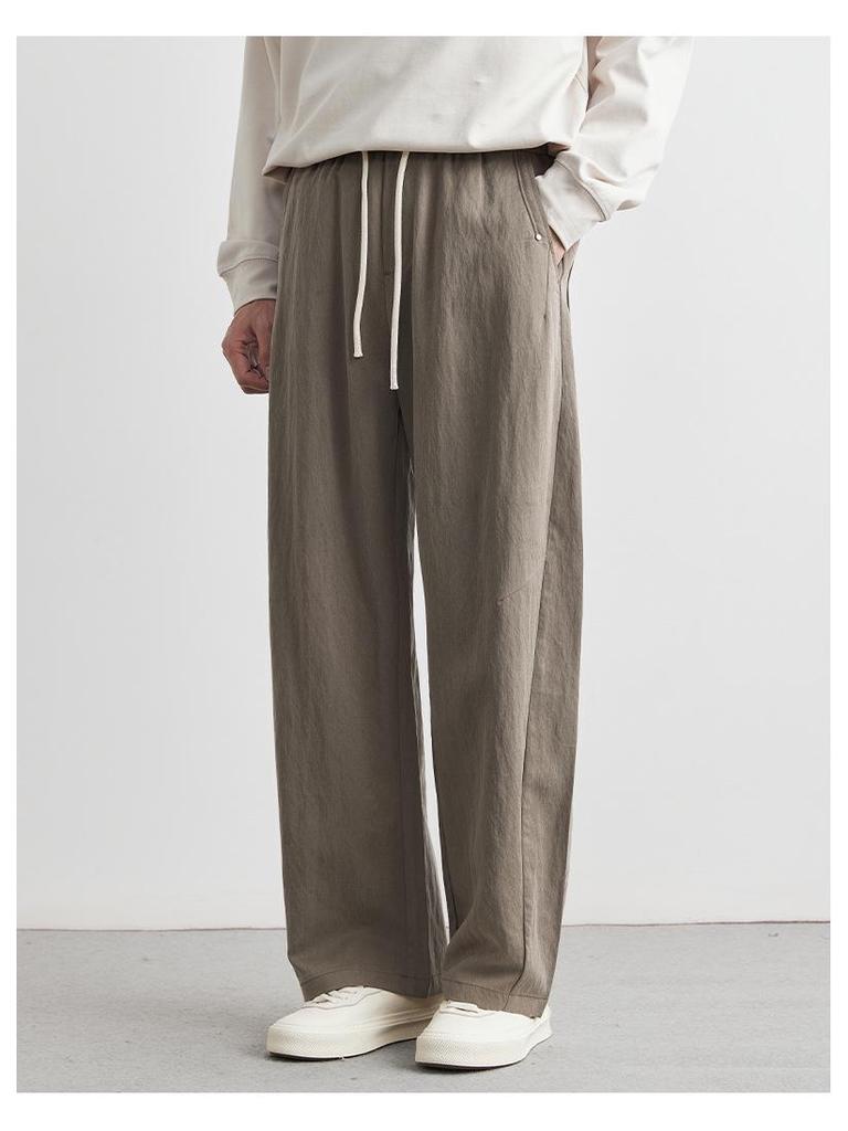 Men's Spring/Summer Loose Straight Leg Ice Silk Trousers - Wide Leg Tencel Drape Casual Pants