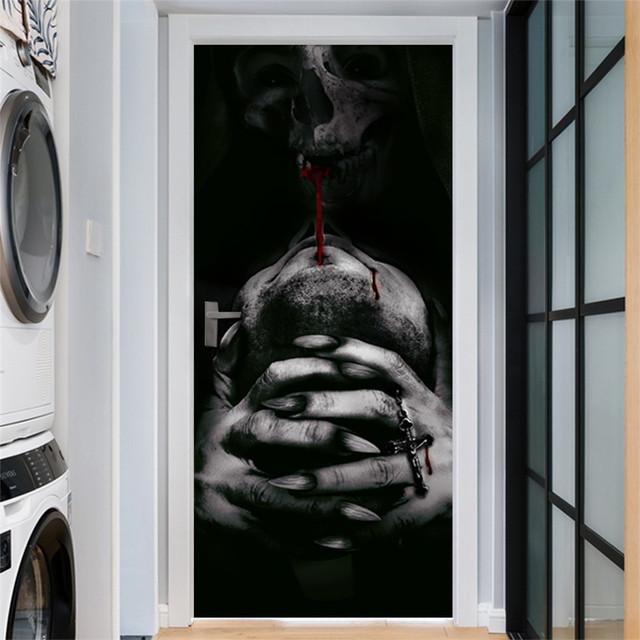 3D Gray Horror Wallpaper For Halloween Decoration Door Sticker Self-adhesive Waterproof PVC Wall Decal Party Decor Zombie Mural