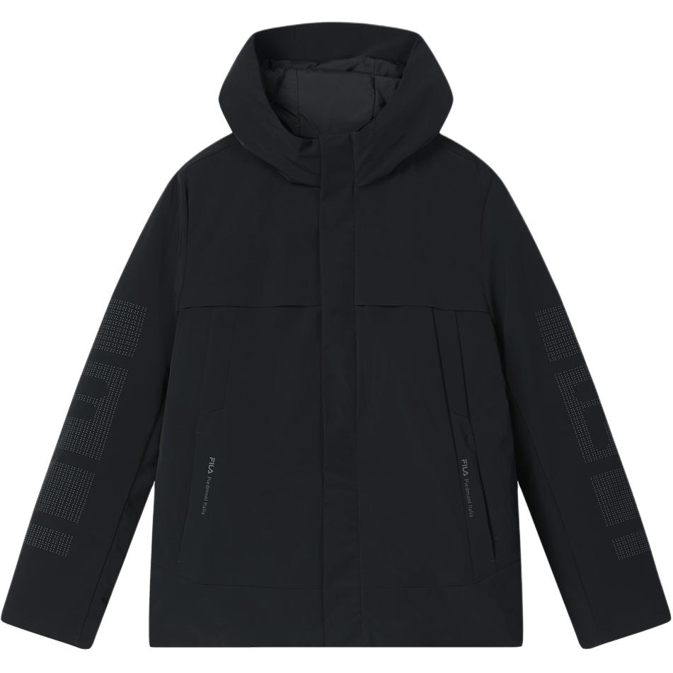FILA Official Cotton Jacket 2024 Spring New Simple Snowy Cotton Warm Casual Hooded Coat Men Jackets Black F11M412901F-BK