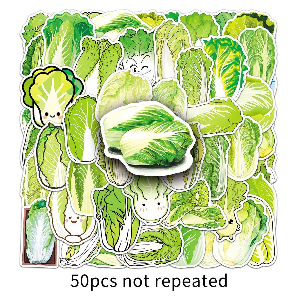 50 Waterproof Cabbage Stickers: Fresh Vegetable Graffiti for Journals, Earphones, Water Cups, and More