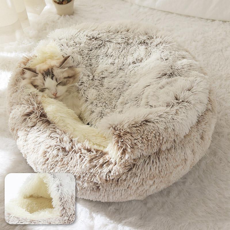 Winter Pet Cat Bed Round Long Plush Cat Warm Bed House Soft Pet Basket Sleep Bag For Small Dogs Cats Washable Kennel Sofa