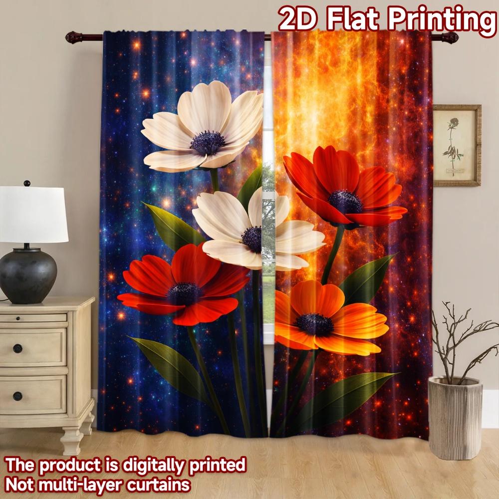 2D flat printing 2pcs Curtain Party Curtains Cosmic Bloom Beauty Digital Printed Polyester Drapes Birthday Party for Festive and
