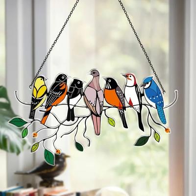 1pc-2D Acrylic Flat Printing Birds Flowers Animal Pendant Home Tree Window Hanging Decor Gift Ornament