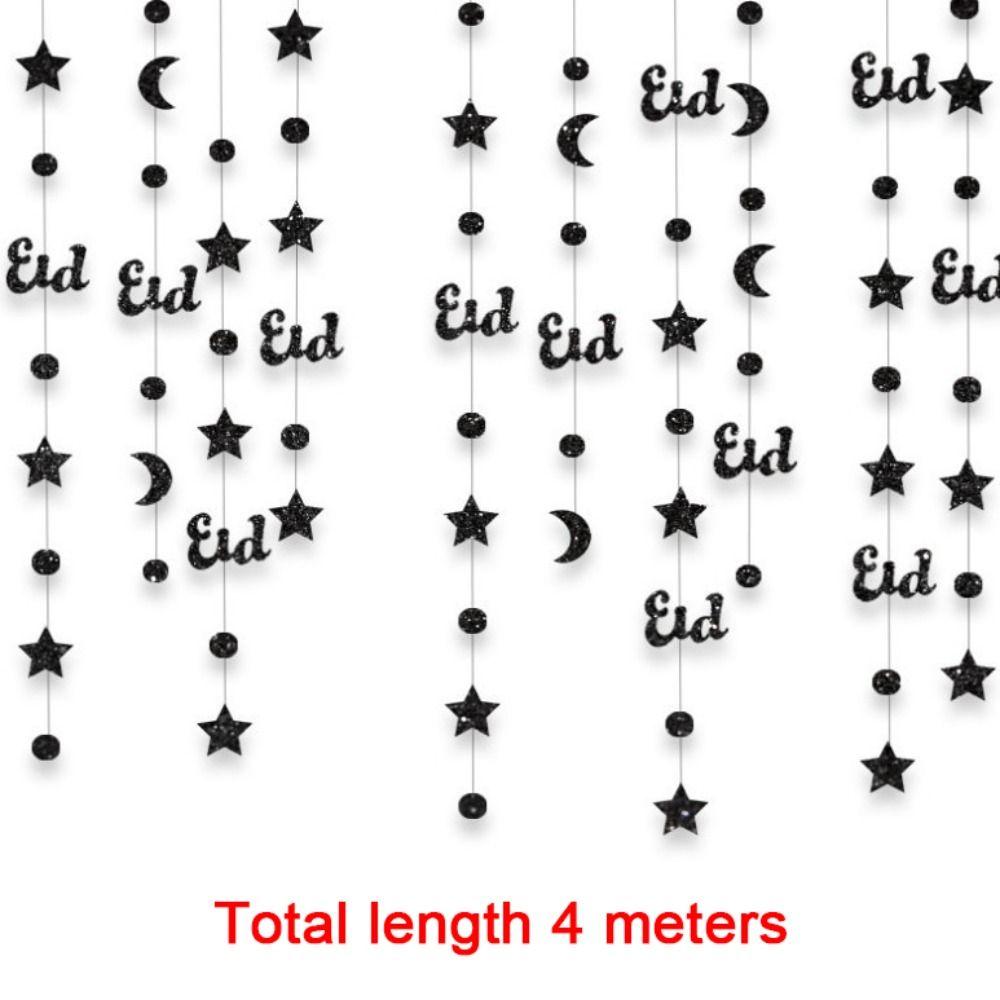 Gold Silver Eid Mubarak Banners DIY Paper Glitter Paper Ramadan Kareem Decor Pull Flag Ceiling Hanging Star Moon Lantern
