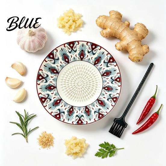 Non Electric Cheese Grater Ceramic Garlic Ginger Grater 2-in-1 Manual Shredder Plate for Kitchen Cooking Flat Grinding Base Easy-Clean Tool