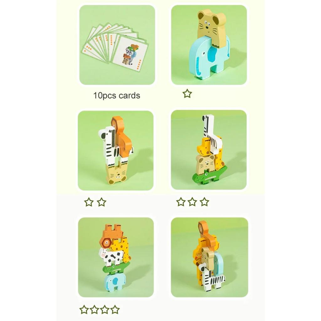 Wooden Animal Stacking Block Game Shape Matching Puzzle Balance Toy Montessori Fine Motor Training Educational Toys for Children