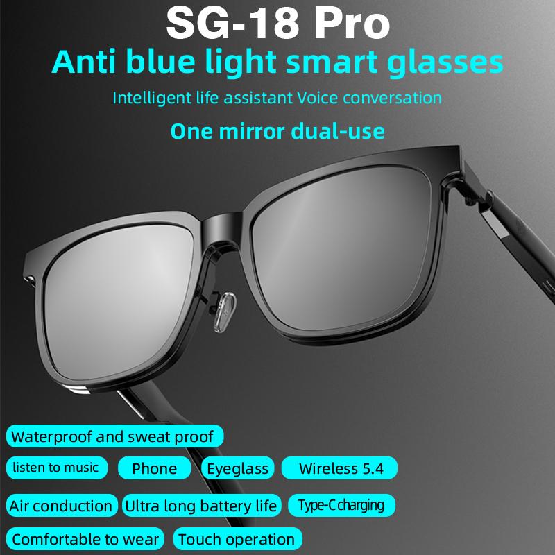 SG-18 PRO Smart Wireless Audio Glasses, Bluetooth 5.4 Anti Blue Light Eyewear with HIFI Sound & Touch Control