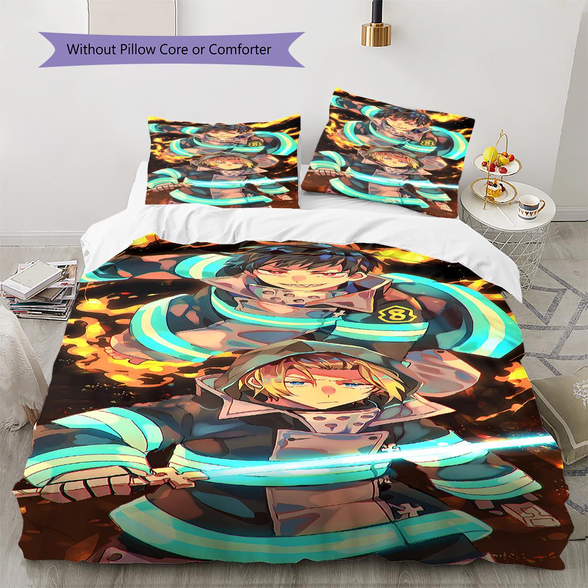 

Fire Force Pattern Bedding,Quilt Set Quilt Cover Pillowcase Home Birthday Gift (1 * duvet cover + 2 * pillowcase, without core) 135x200cm