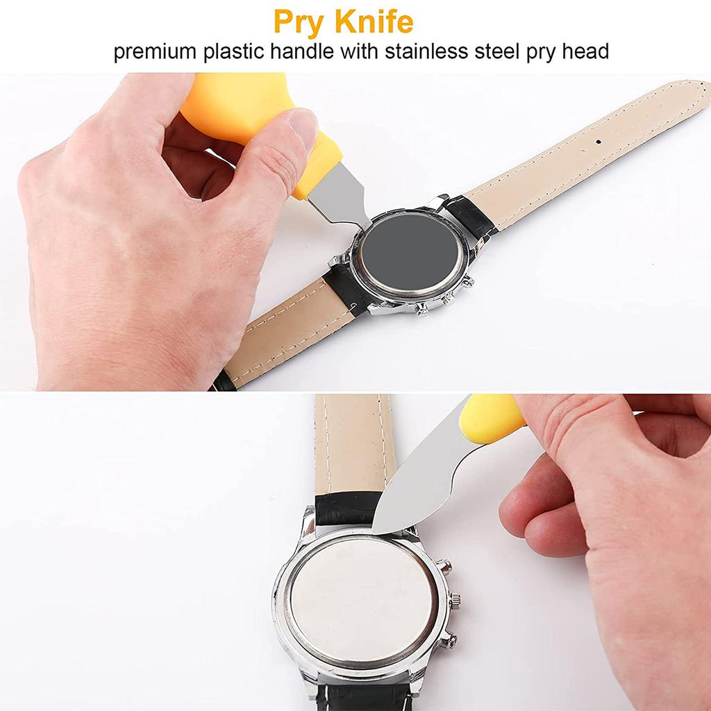 9Pcs Watch Battery Band Replacement Kit Rotate Open Watch Back Remover with Opening Knife Pry Screwdriver for Home Repair Shop